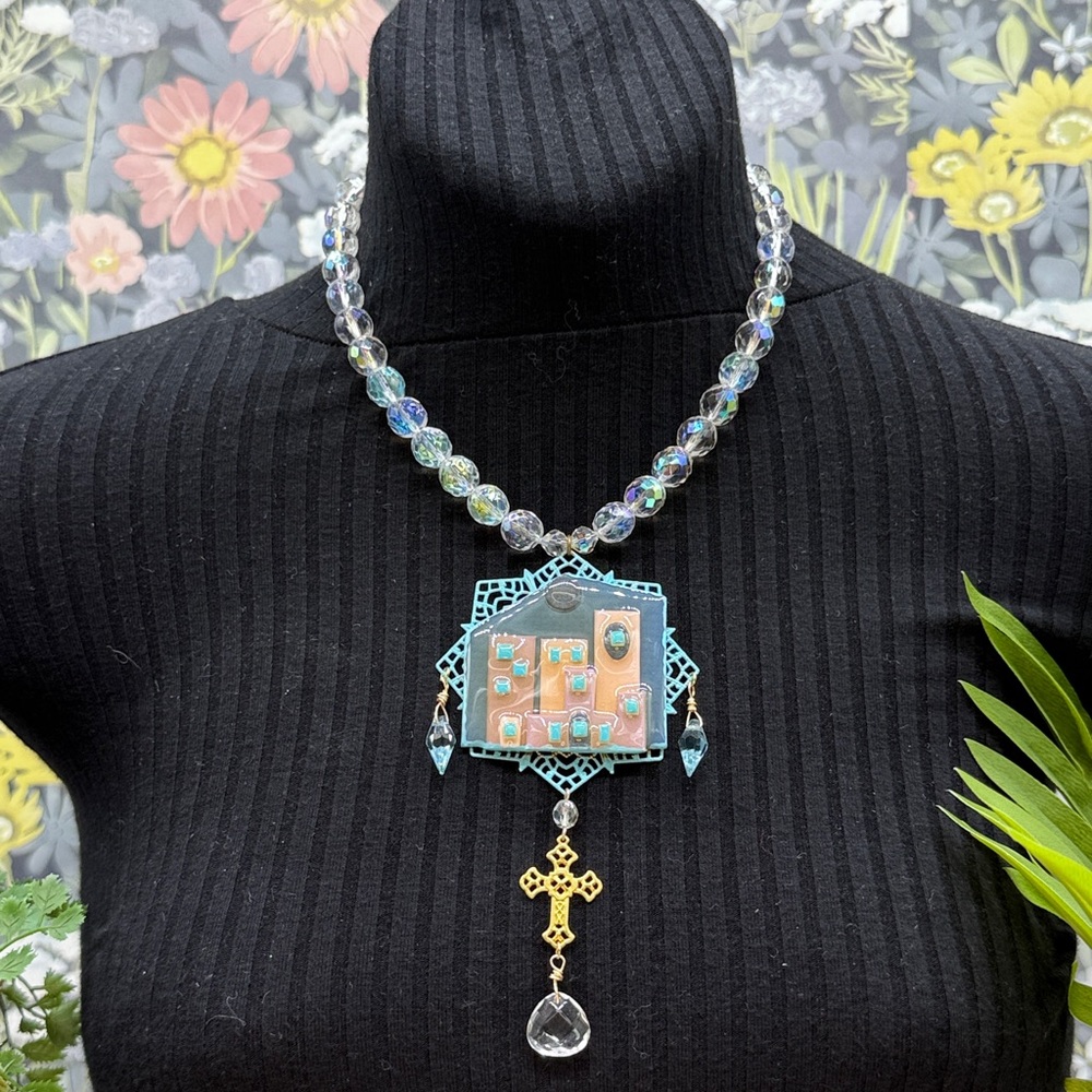 ⭐️Adorned Crown Jewelry assemblage filigree house crystal necklace